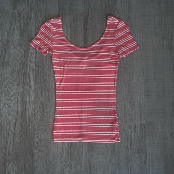Striped Ribbed Scoop Neck Tee - Picture 2 of 5